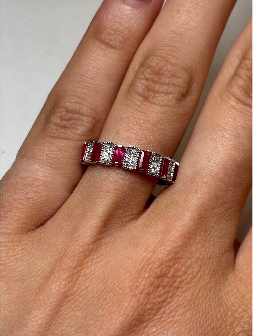 14k White Gold Ruby and Diamond Ring
